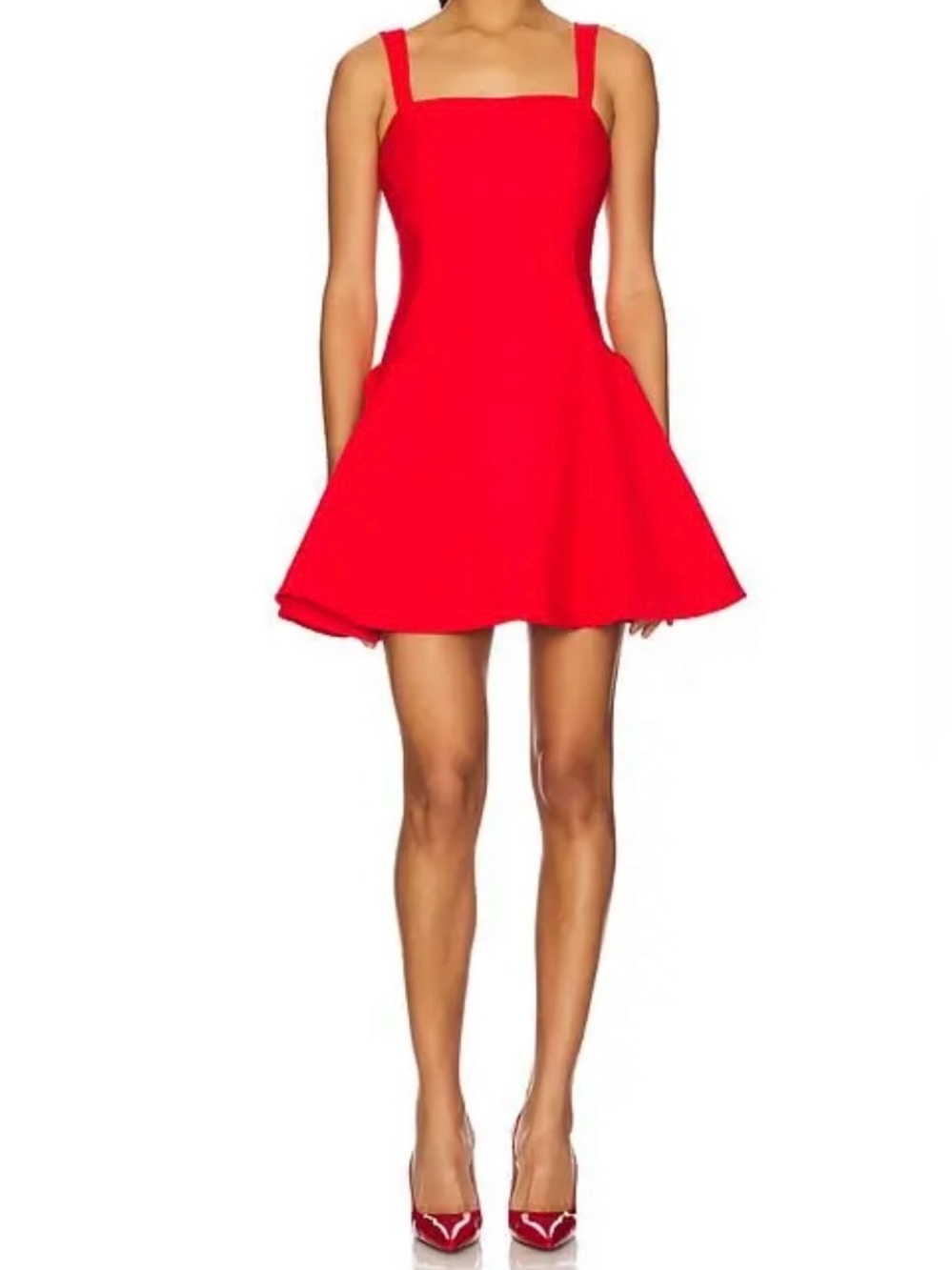 Simkhai Square-Neck Red Fit & Flare Mini Dress
